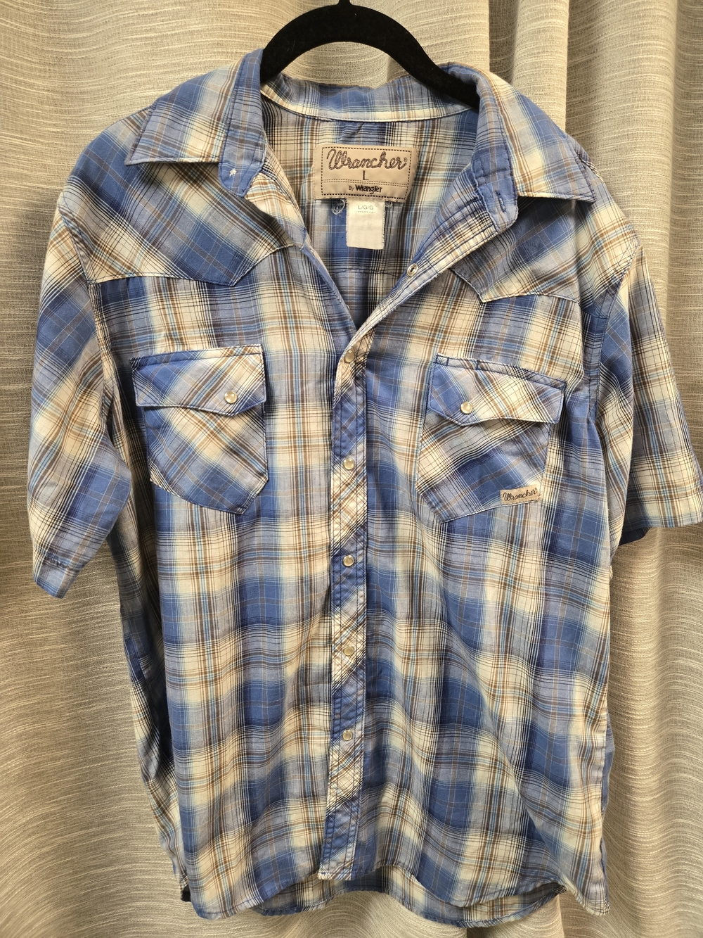 Wrangler Men's Blue Plaid Short-Sleeve Western Shirt